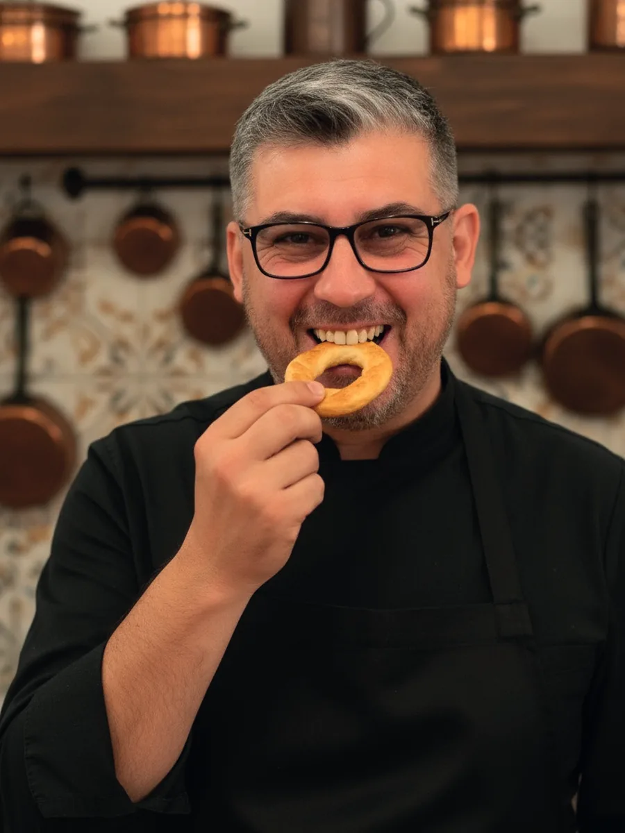 Alessandro Pastoressa assaggia un tarallo nel suo laboratorio