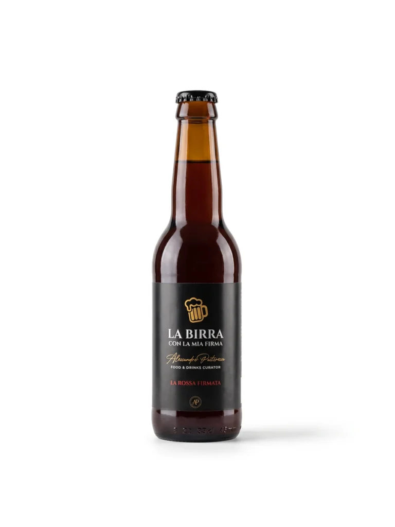 La Rossa Firmata su fondo bianco, scheda catalogo Bottiglia de La Rossa Firmata, birra Doppelbock Con la mia Firma