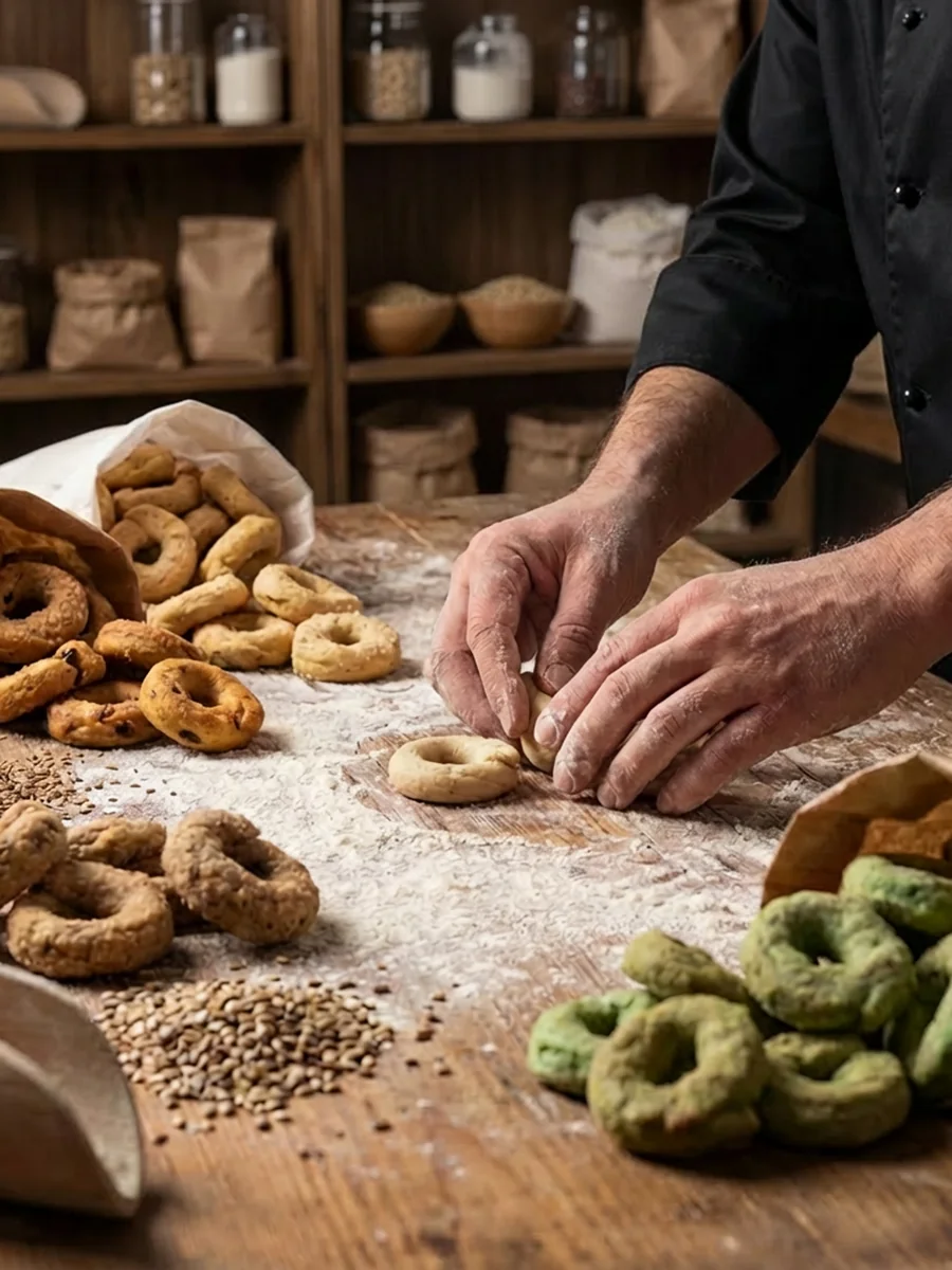 Alessandro Pastoressa al lavoro sui taralli