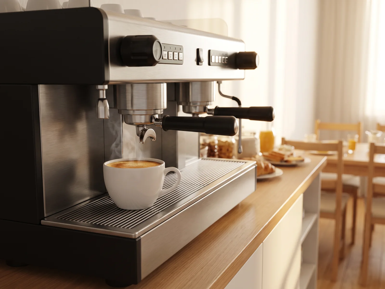 Macchina professionale per caffè espresso in una sala colazioni