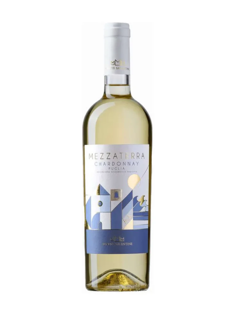 Bottiglia di Mezzaterra Chardonnay, bianco di Puglia di Tenute Salentine