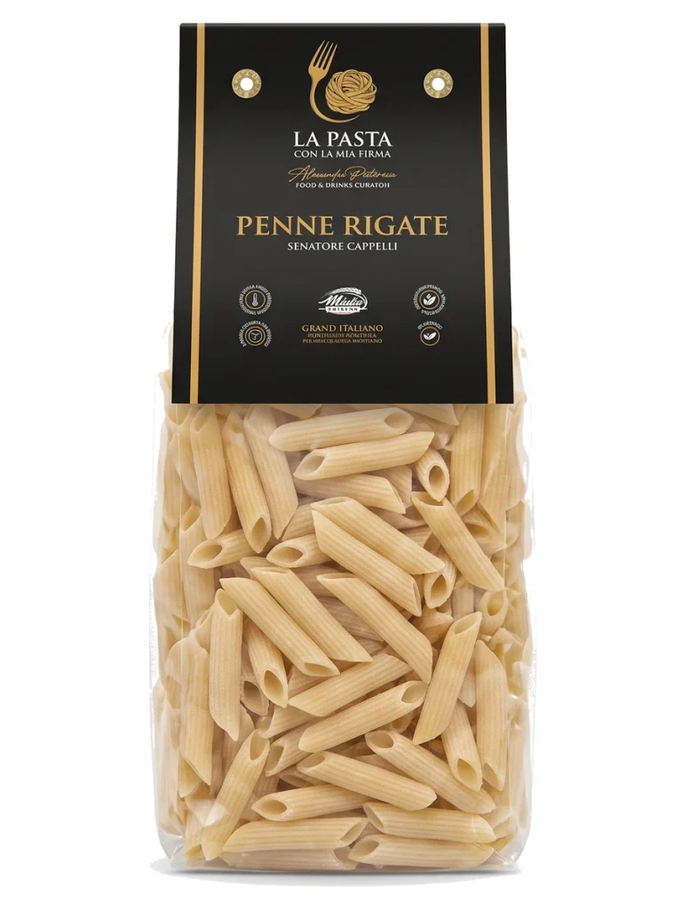Confezione da 500 g di Penne Rigate Senatore Cappelli con la mia Firma Confezione da 500 g di Penne Rigate Senatore Cappelli con la mia Firma